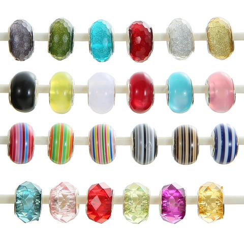 DIY Jewelry Making Large Hole Beads Mixed Colorful European Style Charms Crystal Murano Glass Striped Faceted Beads For Bracelet Necklace Making
