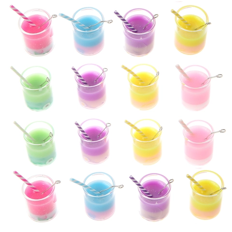 DIY Simulation 3D Milk Tea Bottle Resin Charms Miniature Beverage Cup Pendants With Metal Loop For Earring Keychain Jewelry Making Accessories