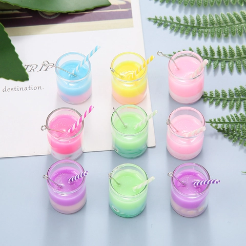 DIY Simulation 3D Milk Tea Bottle Resin Charms Miniature Beverage Cup Pendants With Metal Loop For Earring Keychain Jewelry Making Accessories