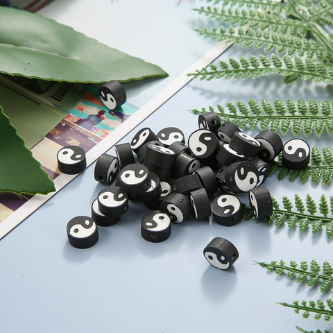 Perles en Pâte Polymère Motif Tai Chi Yin Yang Couleurs Mixtes Visage Souriant Fleur Perles d'Espacement pour DIY Création de Bijoux Accessoires