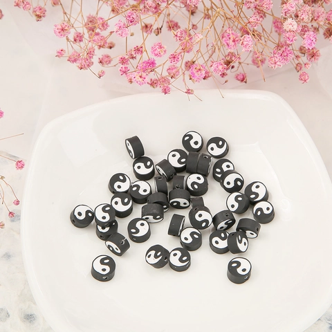 Perles en Pâte Polymère Motif Tai Chi Yin Yang Couleurs Mixtes Visage Souriant Fleur Perles d'Espacement pour DIY Création de Bijoux Accessoires