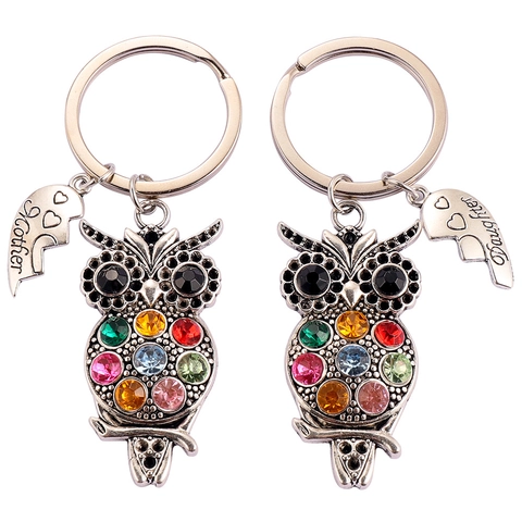 Porte-clés Vintage en Alliage Hibou Baleine Élan Avec Strass Colorés Pendentif Cœur Mère Fille Porte-clés en Métal pour Femmes Bijoux Cadeau