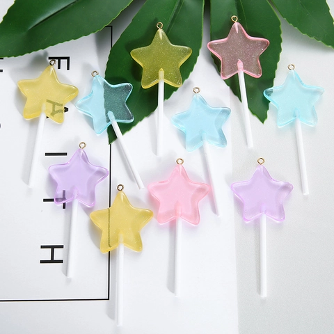 Star Lollipop Resin Charms With Glitter For Jewelry Making DIY Earring Necklace Pendant Craft Supplies Colorful Resin Accessory