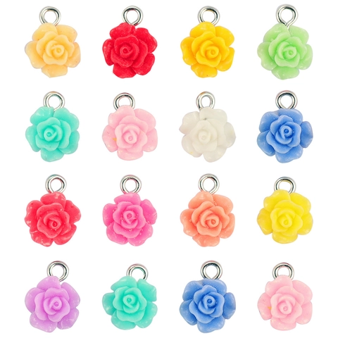 Mixed Colorful Resin Rose Flower Pendants With Metal Loops DIY Jewelry Making Accessories For Earrings Bracelets Necklaces