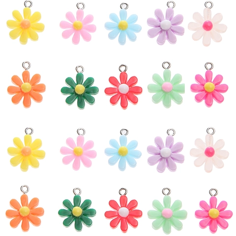 Resin Daisy Flower Pendants Multicolor Sweet Petal Flower Charms For DIY Necklace Earrings Jewelry Making Accessories For Women Girls