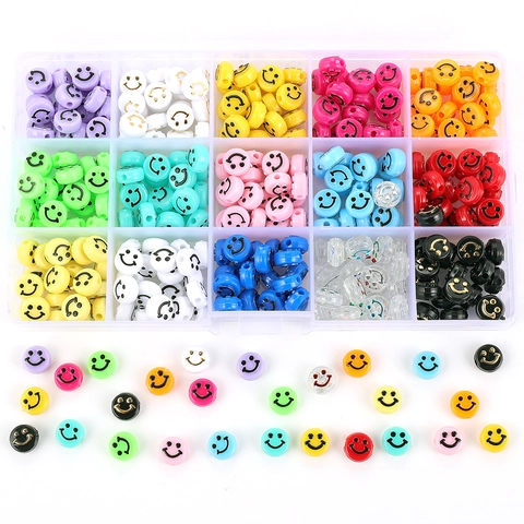 Ensemble de Perles en Résine Visage Souriant Coloré Kit d'Accessoires Bijoux DIY Avec Boîte de Rangement Pour Bracelets Colliers