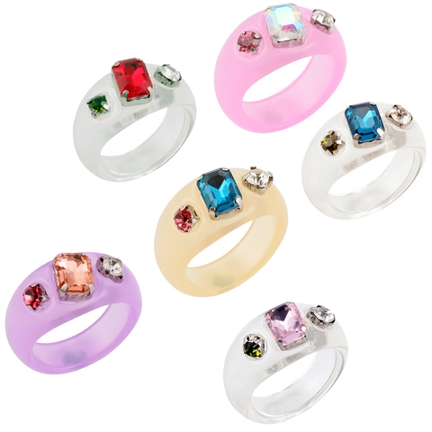 Anillo de Resina Transparente Redondo con Diamantes de Imitación de Estilo Coreano Para Mujeres Diseño de Nicho Y2K Anillo de Acrílico Joyería de Fiesta