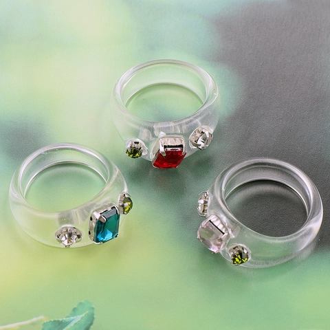 Anillo de Resina Transparente Redondo con Diamantes de Imitación de Estilo Coreano Para Mujeres Diseño de Nicho Y2K Anillo de Acrílico Joyería de Fiesta