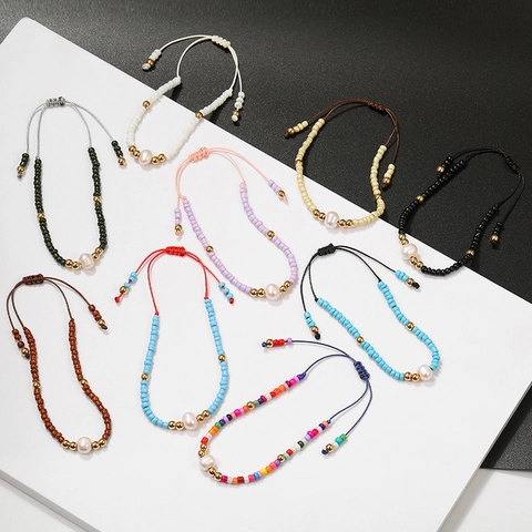 Handgemaakte Zoetwaterparel Kristallen Rocailles Armband Voor Vrouwen Boho Etnisch Gevlochten Verstelbare Koord Armband Mode Sieraden Cadeau