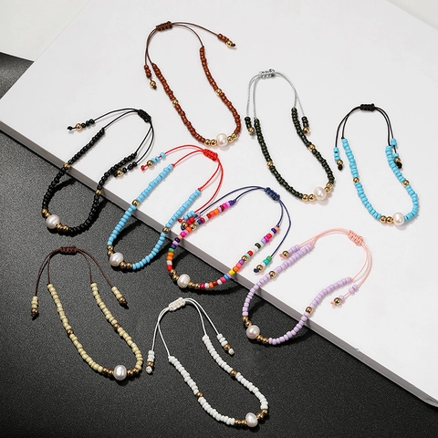 Handgemaakte Zoetwaterparel Kristallen Rocailles Armband Voor Vrouwen Boho Etnisch Gevlochten Verstelbare Koord Armband Mode Sieraden Cadeau
