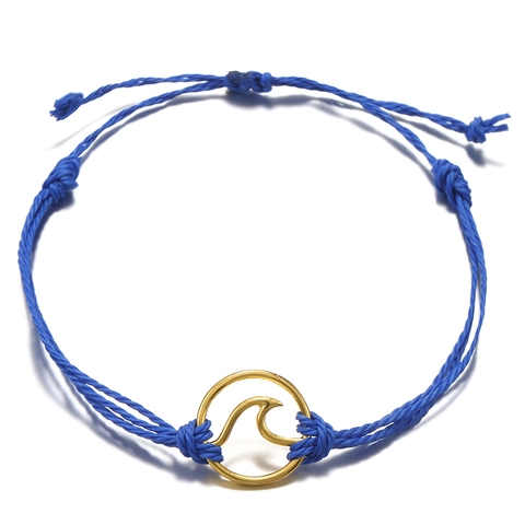Handgemaakte Boheems Gevlochten Wasdraad Armband Met Legering Goud Ronde Golf Bedel Voor Vrouwen Mannen Strand Sieraden Verstelbare Surfen Cadeau