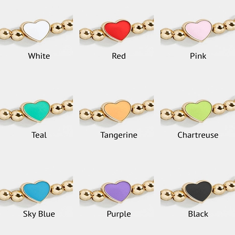 Dames Mode Vergulde CCB Kraal Armband Kleurrijke Emaille Hart Hanger Elastische Eenvoudige Zoete Armband Valentijnsdag Sieraden Cadeau