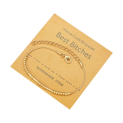 Gold Plated Copper Morse Code Bracelet For Women Minimalist Beaded Secret Message Bracelet With Card Handmade Friendship Jewelry Gift