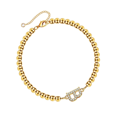 Dames Vergulde Legering Kralen Armband Met Strass Beginletter Hanger Verstelbare Ketting Mode Sieraden Cadeau
