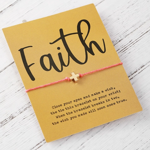 Minimalistische Kupfer Kreuz Geflochtenes Seil Armband Mit Faith Karte Verstellbarer Wunsch Schmuck Geschenk Damen Herren Deko