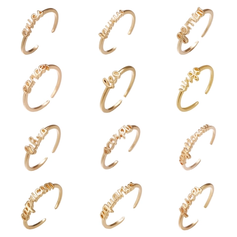 Personalisierte Zwölf Sternzeichen Kupfer Buchstaben Ring Minimalistisch Verstellbare Gold Tierkreis Ring Für Damen Schmuck Geschenk