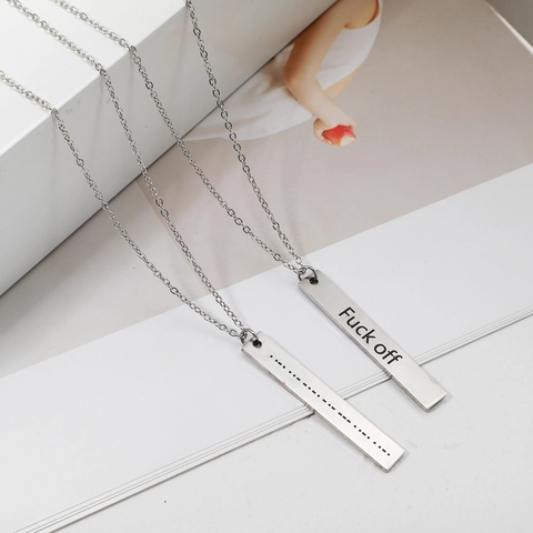 Collana con Pendente a Barra in Acciaio Inossidabile Minimalista con Codice Morse per Uomo Donna Believe Fuck Off Luck BFF Gioielli Personalizzati