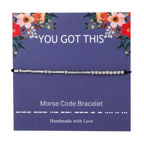 Handmade Minimalist Morse Code Bracelet Copper Beads Adjustable Black Rope Jewelry Gift For Unisex Friend Family