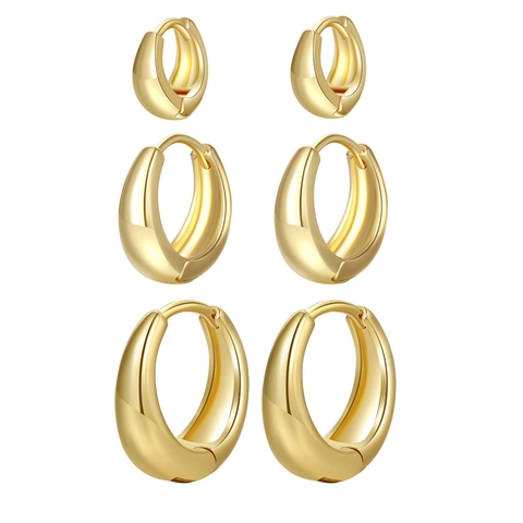 Minimalist Gold Plated Copper Chunky Hoop Earrings For Women Waterdrop Geometric U Shape Huggie Earrings High Polished Jewelry