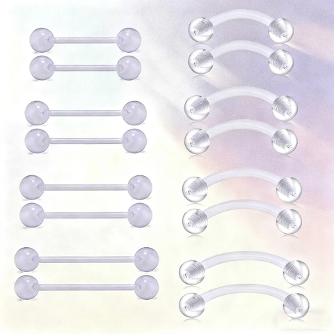 Clear Acrylic Invisible Tongue Ring Stud Barbells For Body Piercing Jewelry Transparent Minimalist Nipple Industrial Studs