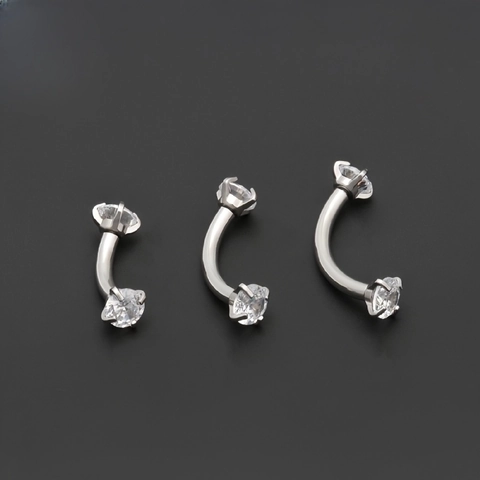 Stainless Steel Curved Barbell Eyebrow Piercing Studs Jewelry With 4-Prong Zirconia For Women Men Silver Body Jewelry