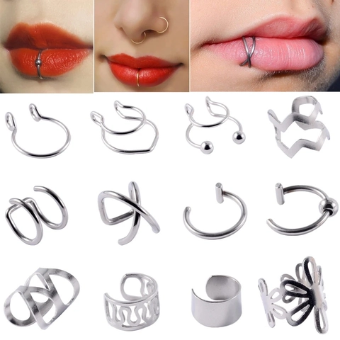 Edelstahl Ohne Piercing Ear Cuffs Nasenring Lippen Clips Faux Körper Piercing Schmuck Verstellbare Creolen Unisex Punk Stil