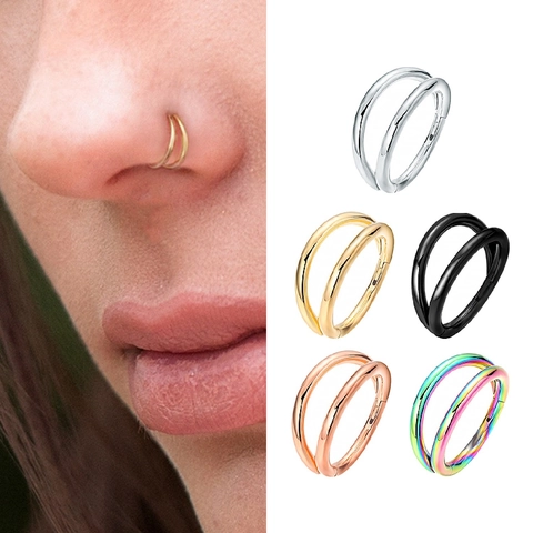 Stainless Steel Hinged Clicker Nose Ring Double Triple Layer Septum Ring Helix Cartilage Hoop Piercing Earrings Jewelry