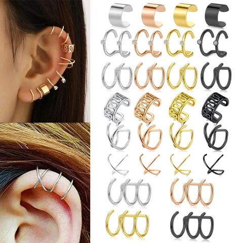 Edelstahl Ohrmanschetten Ohne Piercing Minimalistische Fake Helix Cartilage Ohrringe Für Damen Herren Gold Silber Schwarz Roségold Clip On Schmuck