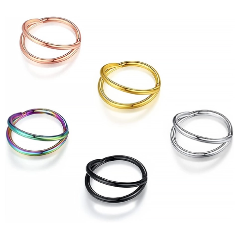 Stainless Steel Hinged Clicker Nose Ring Double Triple Layer Septum Ring Helix Cartilage Hoop Piercing Earrings Jewelry