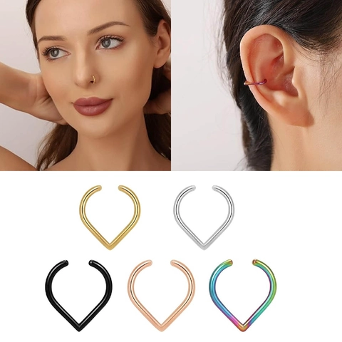 Stainless Steel Heart Shaped Fake Septum Nose Ring Clip On Earrings For Women Men Non Piercing Body Jewelry Punk Accessory