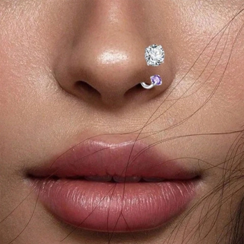 Aro de Nariz en Forma de C de Acero Inoxidable con Doble Zirconia Piercing de Herradura con Poste de Inserción Unisex