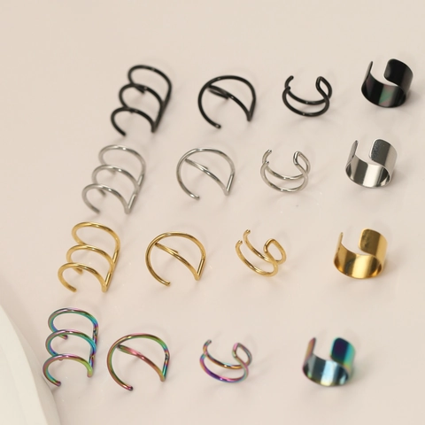 Stainless Steel Non Piercing Nose Rings Ear Cuffs Clip On Earrings Minimalist Geometric Fake Cartilage Piercing Jewelry Unisex Accessories