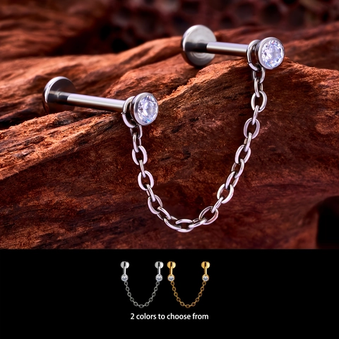316L Stainless Steel Chain Lip Stud Jewelry With Cubic Zirconia Inlaid Removable Dual Use Piercing For Men Women Niche
