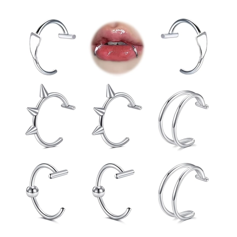 Stainless Steel Non-Piercing Clip-On Lip Ring Vampire Fang Style Punk Gothic Body Jewelry For Halloween Cosplay Party Men Women