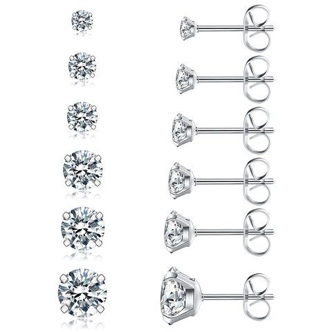 Boucles d'Oreilles Clous Minimalistes en Acier Inoxydable Zirconium Ensemble Rond Quatre Griffes Bijoux Étincelants pour Homme Femme