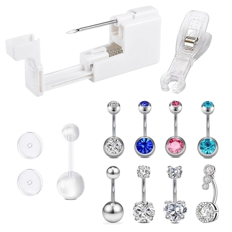 Disposable Belly Piercing Gun Kit With Stainless Steel Belly Rings Zirconia Navel Rings And Positioning Clip Body Jewelry