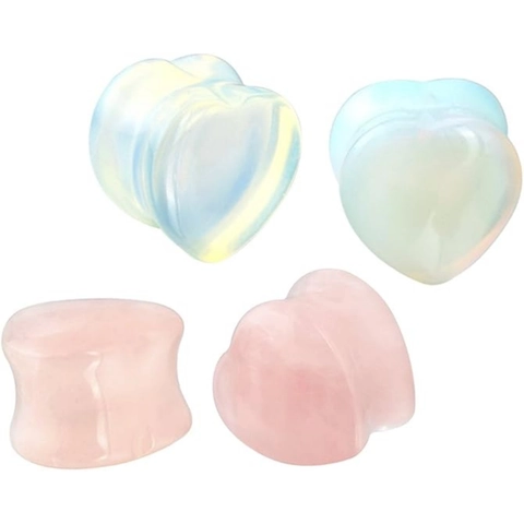 Herz Stein Ohr-Plugs Rosenquarz Opalith Doppelt Ausgestellte Dehnungsset Körperschmuck Gauges Piercing Für Damen Herren Geschenk