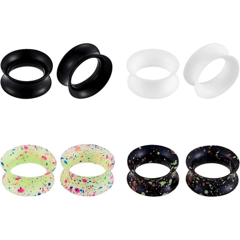 Double Flare Silicone Ear Tunnels Plugs Black White Green Spotted Pattern Assorted Ear Expanders Unisex Body Piercing Decorative Jewelry Punk Style