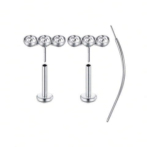 Roestvrij Staal Draadloos Push-In Labret Lip Neuspiercings Met Hart Ster Maan Zirkonia Bloem Voor Dames Heren Sieraden