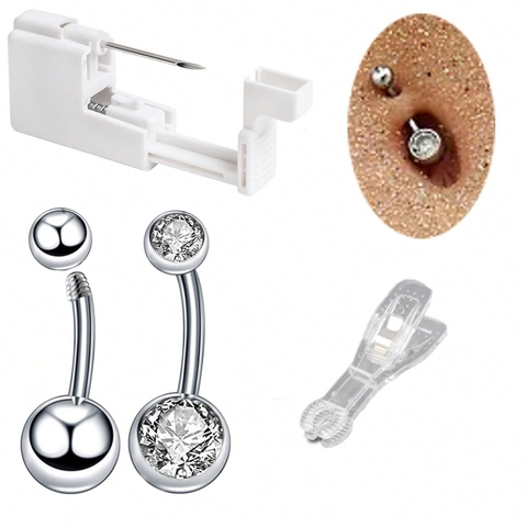 Wegwerp Bodypiercing Kit Roestvrij Staal Buik Wenkbrauw Tong Neus Lip Ring Piercing Gereedschap Sieraden Accessoire Voor Unisex