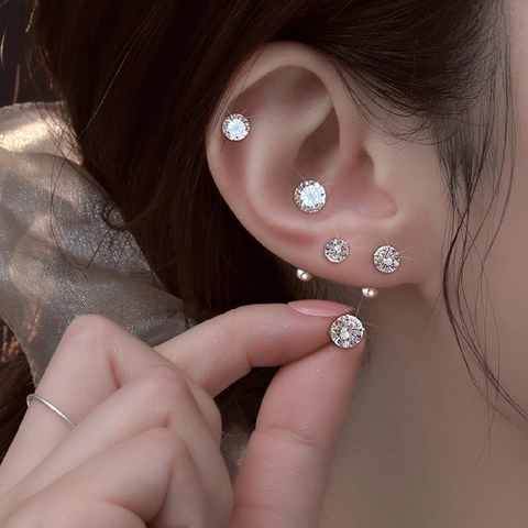 Boucles d'Oreilles Clous en Acier Inoxydable Zirconium Rond Taille Brillant Fermoir à Vis Bijoux pour Femmes Hommes Cadeau