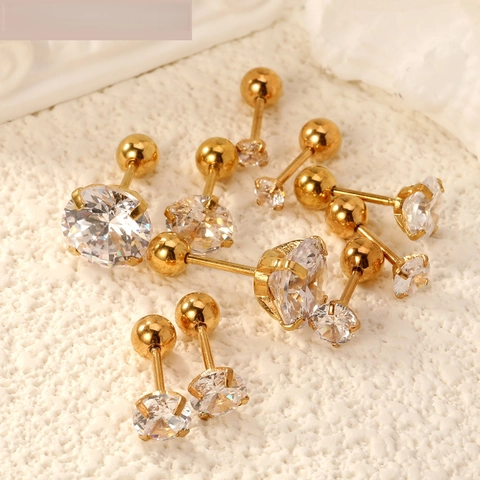 Boucles d'Oreilles Clous en Acier Inoxydable Zirconium Rond Taille Brillant Fermoir à Vis Bijoux pour Femmes Hommes Cadeau
