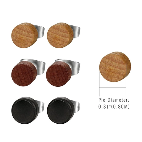 Boucles d'Oreilles Clous en Bois Naturel Rond Minimaliste pour Hommes Femmes Hip Hop Style Rétro Bijoux en Bois Poli Cadeau