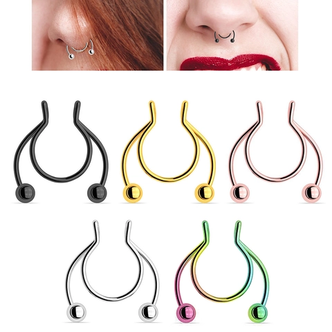 Edelstahl U-Form Nicht Gepierct Nasenring Geweih Stil Falsches Septum Mehrfarbiger Hip Hop Körperschmuck Für Damen Herren