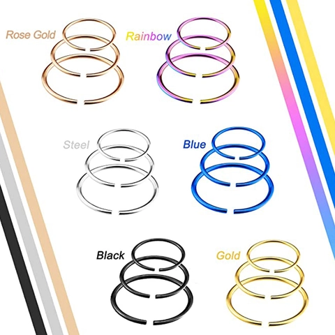 Anneau de Nez en Acier Titane Forme en C Bijoux de Piercing Septum pour Femmes Hommes Lèvre Helix Cartilage