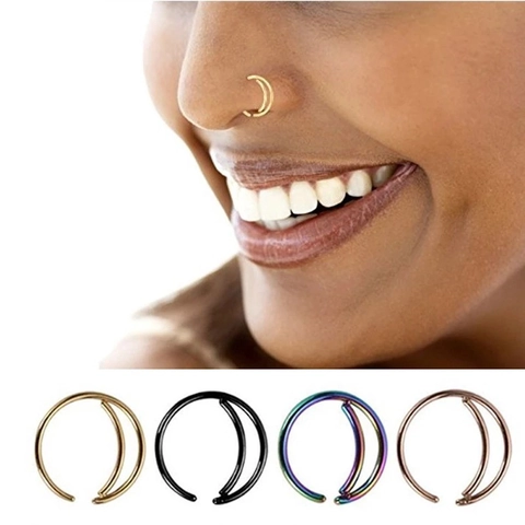 Stainless Steel Moon Shaped Double Hoop Nose Ring Ear Cartilage Piercing Stud Septum Ring Body Jewelry For Women Men