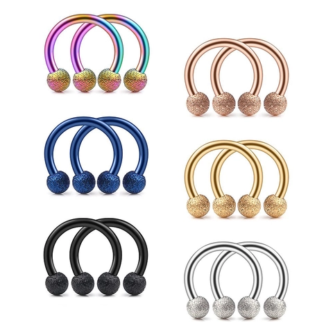 Matte Stainless Steel Horseshoe Nose Ring Circular Barbells Textured Ball Ends Body Piercing Jewelry For Women Men Unisex
