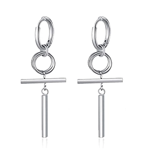 Geometric Circles Cross Bar Drop Earrings Alloy Metal For Women Men Korean Fashion Minimalist Punk Jewelry Earrings