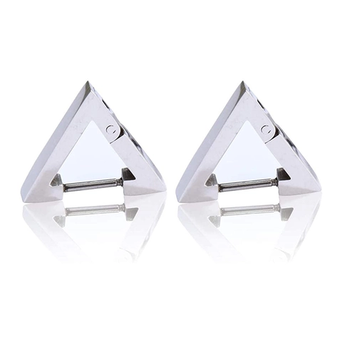 Men's Triangle Huggie Hoop Earrings Stainless Steel Geometric Black Silver Punk Minimalist Ear Jewelry For Women Men