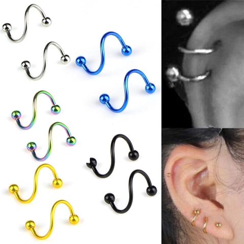 Ανοξείδωτο Ατσάλι Piercing Σχήματος S για Μύτη Χείλη Αυτί Φρύδι Πανκ Κοσμήματα Σώματος Πολύχρωμη Σφαίρα Αιχμή Helix